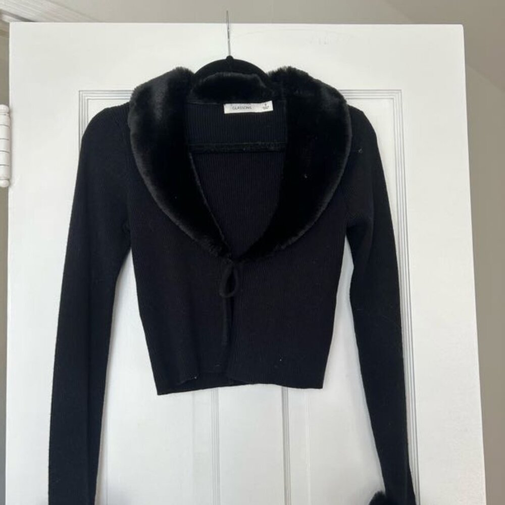 Glassons Black Cardigan with Faux Fur